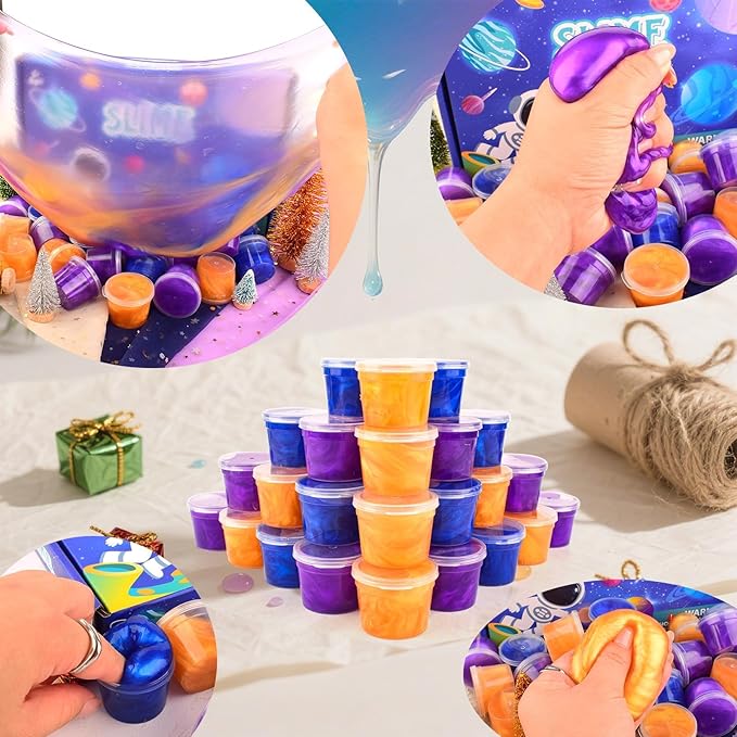 Galaxy Slime 24 Pack – Blue, Gold & Purple Slime Party Favors, Non-Sticky, Valentines Slime Kit for Classroom Prizes, Christmas Stocking Stuffers, Goodie Bag Stuffers,Easter Basket Stuffers for Kids