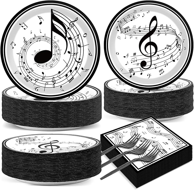 200Pcs Musical Note Plates Napkins Music Notes Themed Party Tableware Set Baby Shower Dinnerware Disposable Music Dessert Plates for Concert Birthday Party Baby Shower Decor Supplies Serve 50