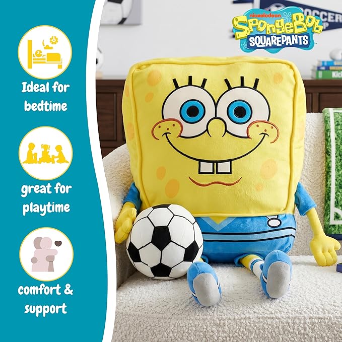 Spongebob Squarepants Soccer Plush Cuddle Pillow Buddy, Kids Bedding Super Soft Sports Pillow, 19" Tall, 2026 World Soccer Tournament (Officially Licensed Product) by Franco Collectibles