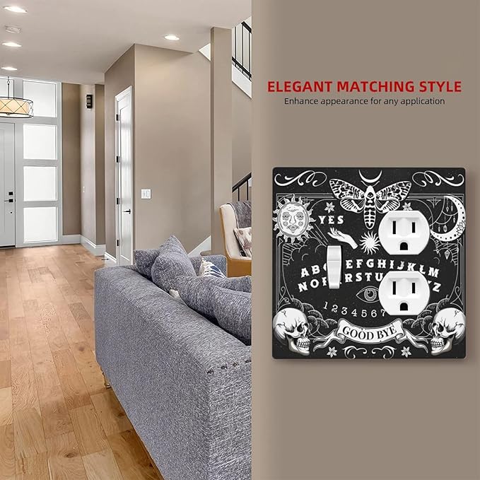 Black Witchy Skeleton Skull Gothic Sun Moon Wallplates 1 Toggle 1 Duplex Switch Plate Electrical GFCI Faceplate Decorative Light Switch Covers for Bedroom Living Room Decor