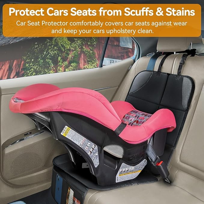 Car Seat Protector, Ponjson Auto Car Leather Seats Waterproof Thick Padding&Non-Slip Seat Cover Pad for Child Baby Safety Seat with Organizer Pockets-2 Pack Carseats for Most Cars