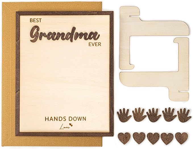 Best Grandma Ever Gifts - Personalized Wooden Handprint Plaque, DIY Keepsake Craft Kit from Grandkids, Meaningful Family Decor to Capture Precious Memories, Unique Birthday Christmas Gift for Grandma