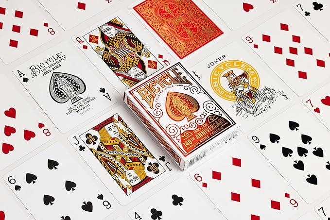 Bicycle 140th Anniversary Playing Cards, Special Edition 1885 Design, Red & Gold Foil Collectible Vintage Deck for Poker, Blackjack & Family Card Games