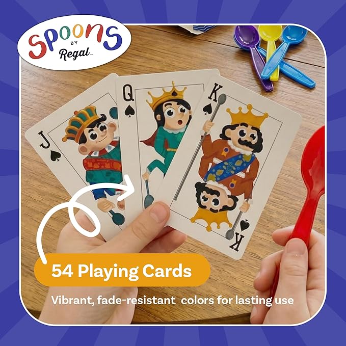 Regal Games Spoons Card Games for Kids - Spoons Game, Deck of Cards, Fun Family Games for Kids and Adults, Playing Cards, Game Night, Travel Games, 3-5 Multi-Player Card Game, Games for Adults