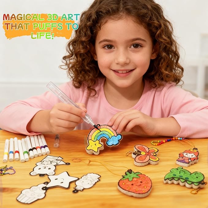 SJHSJH Aqua Puffs 3D Art Kit for Kids, Mess-Free Paint by Number Crafts with Princesses & Unicorns, DIY Color & Inflate Activity Set, Creative Travel Toy & Gift for Girls & Boys Ages 4-10