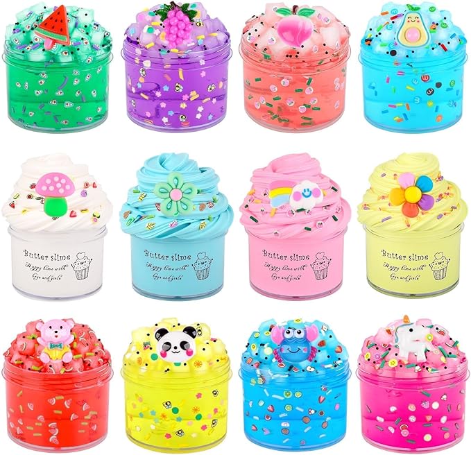 12 Pack Slime kit with 8 Clear Slime & 4 Butter Slime, Jelly Cube Crunchy Crystal Slime for Birthday Party Favor, Super Soft Non-Sticky Sensory Toys for Girls and Boys 4-10 Advent Calendar