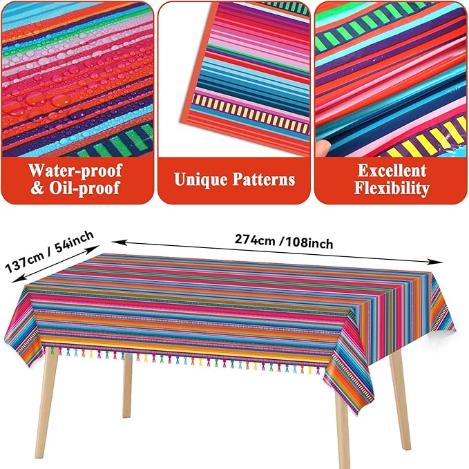 Qyeahkj Mexican Serape Fiesta Party Supplies Serves 24 Mayo Party Paper Plates Napkins Colorful Stripes Mexico Tablecloth Set Tableware Kit for Pinata Taco Ponchos Dance Day of The Dead Favor