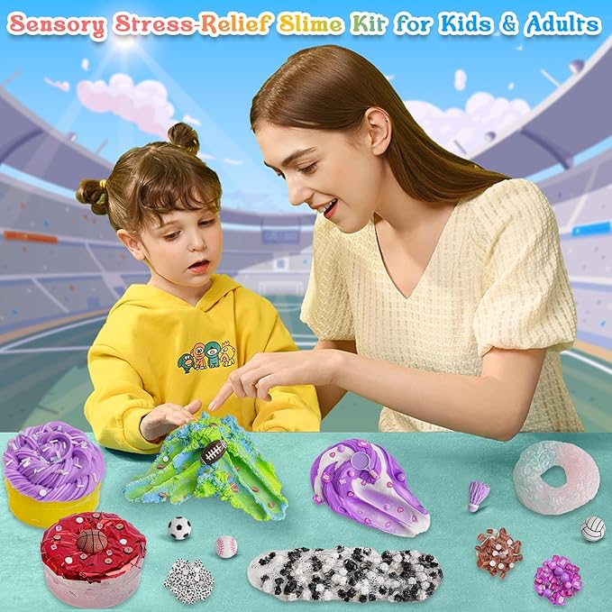 Sports Slime Kit 20oz (6x100ml) - Cloud, Butter, Clear Slime Variety Pack for Kids & Adults, Stress Relief Sensory Toys, Fun Birthday Gift for Boys & Girls