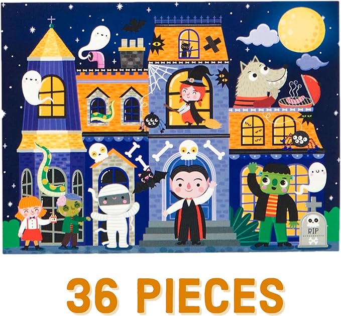 Mudpuppy Spooky House – 36 Piece Jigsaw Puzzle to Go Featuring an Adorable Haunted House with Spooky Friends Perfect for Travel and Boo Baskets