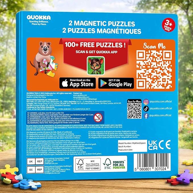 QUOKKA Magnetic Puzzles for Toddlers 3-5 – Search & Find 2 Pack 60 Pieces Each – Travel Friendly Board with Hidden Objects, Space Map and Polar Animals – Educational Puzzle Gift for 3 Year Olds