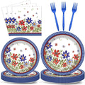 96Pcs American 4th of July Independence Party Plates and Napkins Patriotic Party Decorations Memorial Days Dessert Plates Poppy Flower Tableware for 24 Guests Labor Veterans Days Party Supplies