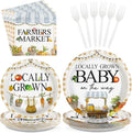 Grencian 96Pcs Locally Grown Baby Shower Decorations Farmers Market Party Plates and Napkins Vegetable Theme Disposable Tableware for Food Market Party Baby Shower Decorations Serves 24