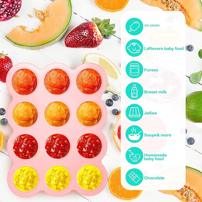 Potchen 3 Pcs Baby Food Storage Container 12 Cup Silicone Baby Food Freezer Tray with Lid Stackable Reusable Silicone Freezer Tray for Vegetable Fruit Puree and Breast Milk(Multicolor)