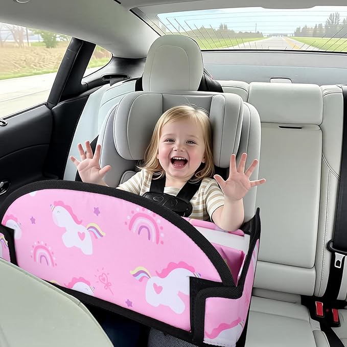 Kids Travel Tray, Car Seat Tray for kids Travel, Toddler Road Trip Essentials With Drawing Kit, Toddler Lap Desk Organizer for Car, Carseat Table for Airplane