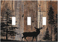 Decorative Switch Plates Rustic Forest Antler Elk Deer Silhouettes Animals Wood Grain 3 Gang Wall Plate Faceplate Triple Toggle Light Switch Cover Electrical Wall Panels for Farmhouse Home