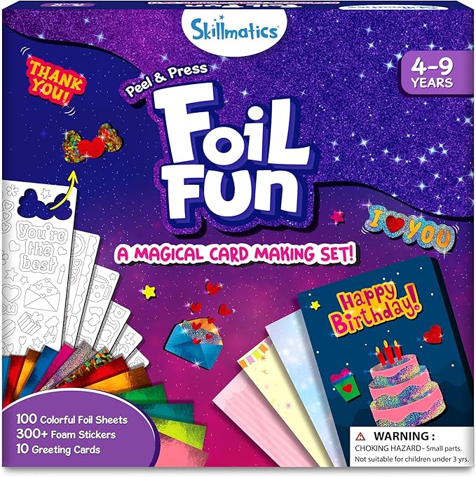 Skillmatics Foil Fun - Card Making Set, DIY Foil Art Craft Kit, Mother’s Day Gift, Mess-Free Creative Play, No Mess Art & Craft Supplies for Girls and Boys Ages 4, 5, 6, 7, 8, 9