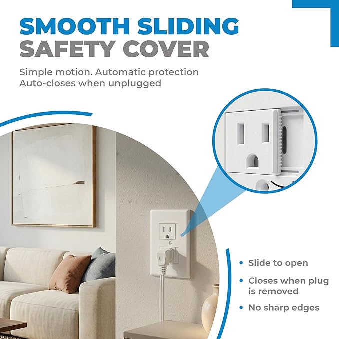 Mommy's Helper Safe Plate Self Closing Electrical Outlet Covers, Baby Proofing Safety Wall Socket Plate, Automatic Sliding Cap Cover Standard Wall Outlet Cover, White