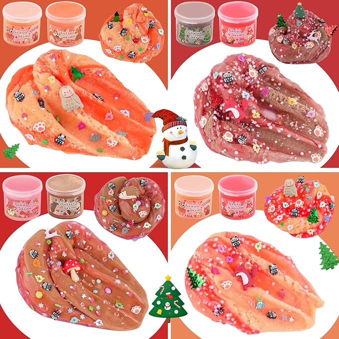 LAWOHO 6 Packs Forest Slime Kit - Clear, Butter, Cloud Slime Making Kit, Slimes for Kids with Animal Add-ins, 360ml Slimes Kits for Boys & Girls Birthday Halloween Christmas Easter Gifts Party Favors