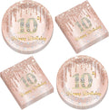 50Pcs Rose Gold 10th Birthday Party Paper Plates and Napkins Girls 7 Inch Rose Gold 10 years Old Table Decorations Happy Ten Years Old Tableware Set Serves 25 Guest Pink 10th Birthday Party Supplies