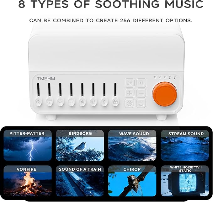 TMEHM 4-in-1 Sleep Sound Machine with White Noise & 8 Nature Sounds, Bluetooth Speaker, Night Light & Aroma Diffuser with Timer for Baby, Kids and Adults (Matte White)