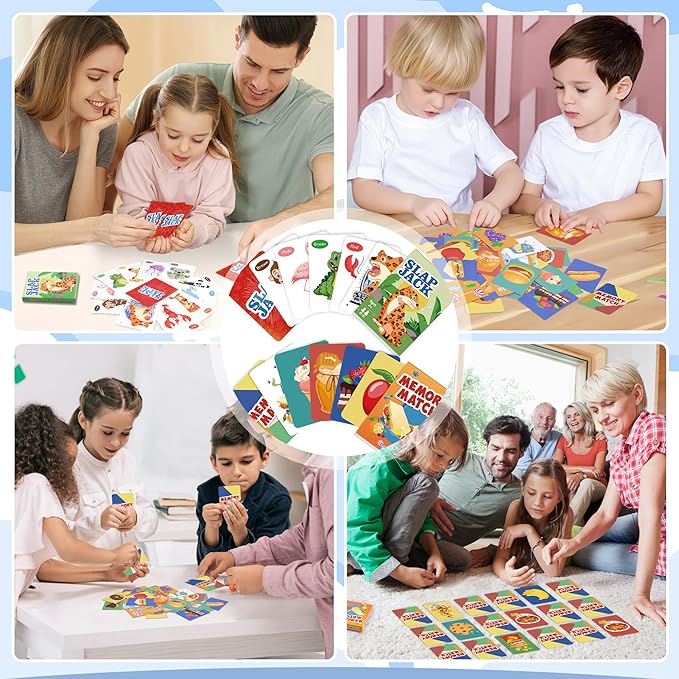 Card Games,Fun Card Game for Kids Ages 4-8,Classic Interactive Games for Kids Toddlers and Adults,Perfect for Stocking Stuffers Gifts,Family Game Night Travel and Party Games(Slap Jack&Memory Match)