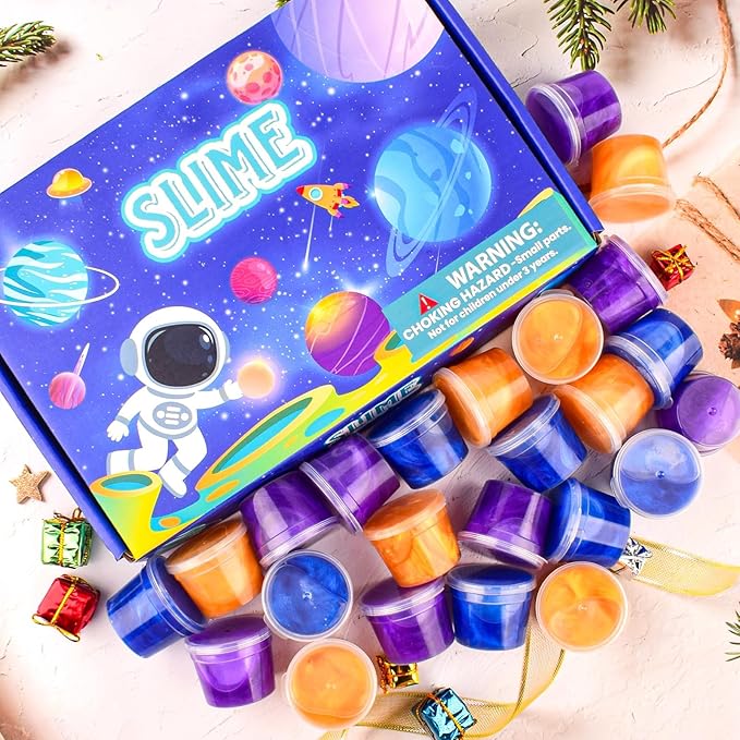 Galaxy Slime 24 Pack – Blue, Gold & Purple Slime Party Favors, Non-Sticky, Valentines Slime Kit for Classroom Prizes, Christmas Stocking Stuffers, Goodie Bag Stuffers,Easter Basket Stuffers for Kids