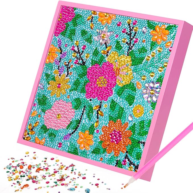 ZUYUSUT Blossomy Flower Diamond Art Painting Kits for Kids with Wooden Frame Girls Art Crafts Rhinestone Gem by Number Kits for Home Wall Decoration