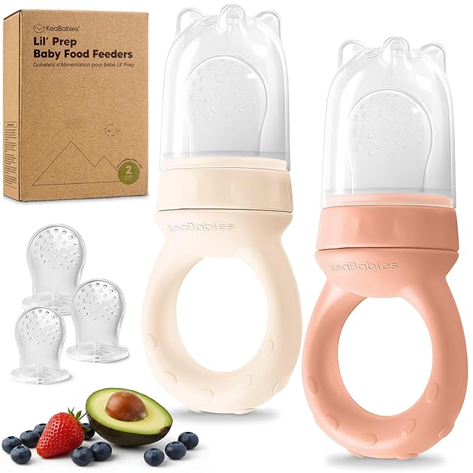KeaBabies Baby Fruit Feeder 2pk - Silicone Baby Food Feeder for Babies 6-12 Months, Breast Milk Popsicle Teether, Weaning, Pacifier, Freeze Frozen Solid Food, Infant Feeding Essential (Roseate)