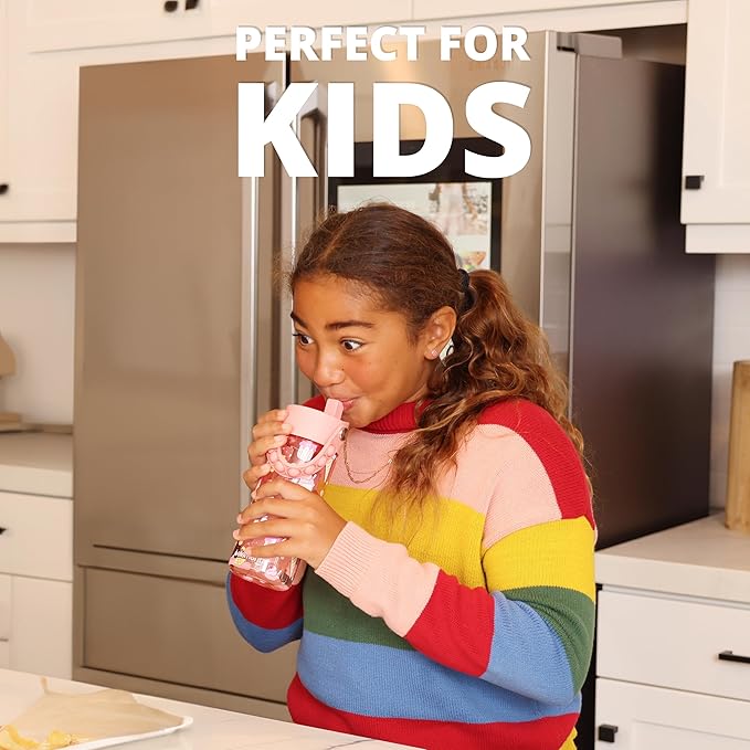Elemental Water Bottles for Kids - Splash Kids Water Bottle for School with Pop-it Handle - BPA Free Tritan Plastic Water Bottle with Straw Leak Proof when Spout is Closed - Ice Cream - 18oz