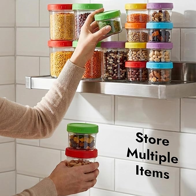 ARSUK 4 oz Glass Food Storage Containers with Screw Lids (12 Pack) - Small Glass Jars for Sauces, Spices, and Meal Prep - Reusable, Dishwasher, Microwave, Fridge, and Freezer Safe