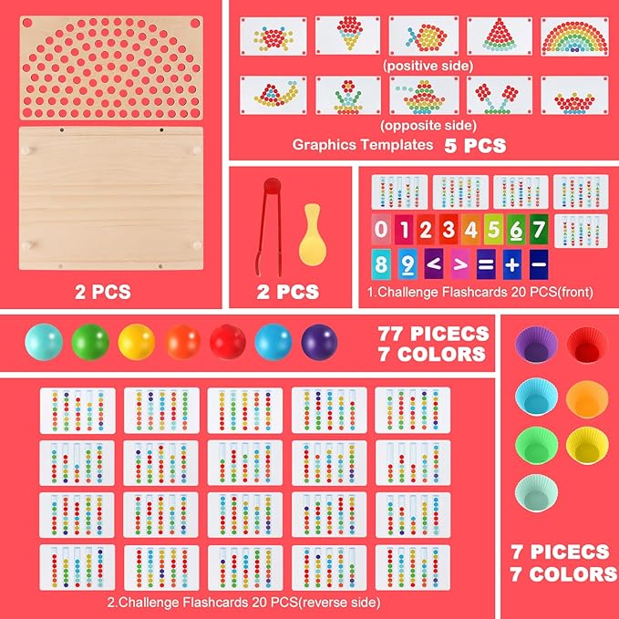 INIFEIDALA Montessori Wooden Educational Toys for 3-6 Year Olds,Counting & Color Sorting Toys with Tweezer Tongs,Preschool Learning Activities,STEM Math Manipulatives to Develop Fine Motor Skills