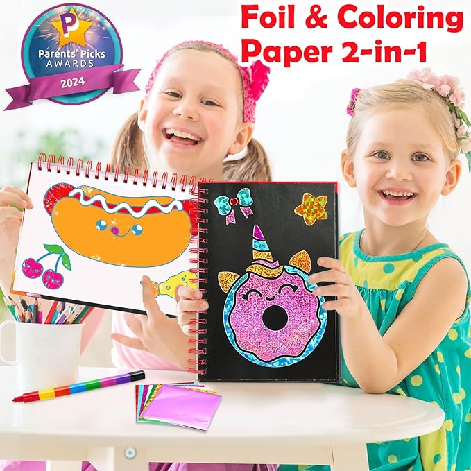 FUNNYB&G Foil Art Crafts for Kids Ages 4-8: Mother's Day 2026, Birthday Gift for Girls, Art and Crafts Supplies, Party Favors, Creative Toys for Girls 4 5 6 7 8 9 Years Old(Food)