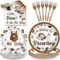 Grencian Coffee Baby Shower Decorations - 96Pcs A Baby Is Brewing Baby Shower Plates and Napkins Gender Reveal Disposable Tableware Set for Boys Girls Coffee Themed Party Decorations Serve 24