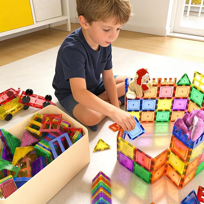 Coodoo 60 PCS Magnetic Building Tiles Kids Toys STEM Magnetic Blocks Sensory Toys Kids Games Magnet Building Toy for Boys and Girls Aged 3+, Kid Brain Development Preschool Kindergarten Toddler Toy