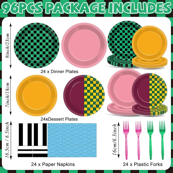 96 Pcs Demon Party Paper Plates and Napkins Anime Demon Party Decorations Cartoon Film Disposable Dessert Plates Demons Comic Tableware Set Serves 24 Guests Boys Girls Kids Teenagers Birthday Supplies