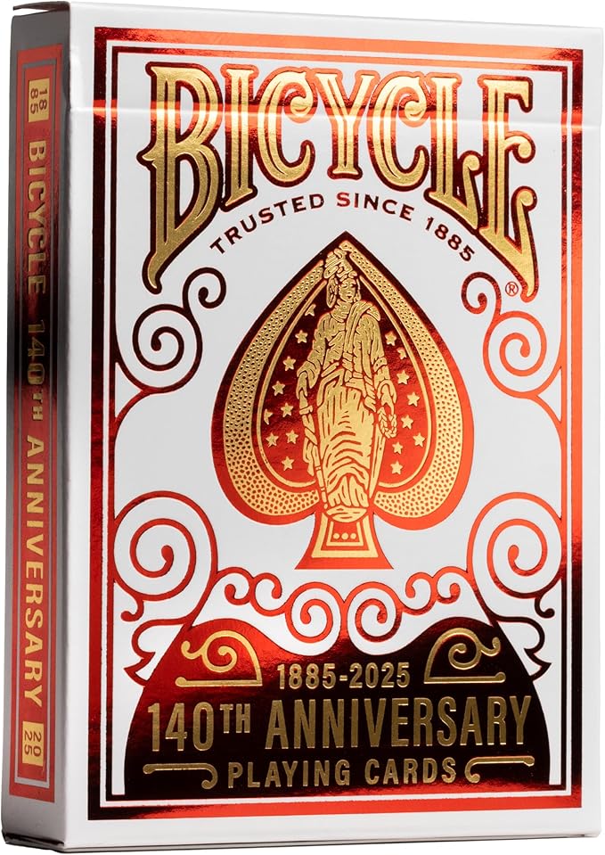 Bicycle 140th Anniversary Playing Cards, Special Edition 1885 Design, Red & Gold Foil Collectible Vintage Deck for Poker, Blackjack & Family Card Games