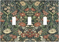 Decorative Switch Plates Vintage Dark Floral William Morris Green Flower 3 Gang Wall Plate Triple Toggle Light Switch Cover Faceplate Electrical Wall Panels for living Room Home Decor