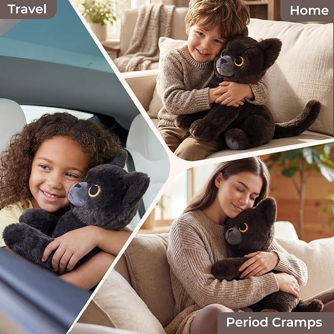 Black Cat Microwavable Weighted Stuffed Animals,Heating Pad Stuffed Animal for Period Cramps&Pain Relief&Warm,Lavender Scented Heat&Cold Cat Plushies Toy for Kids, Cozy Gifts for Girls Boys