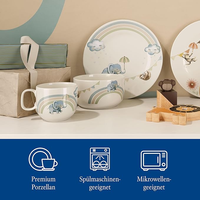 Villeroy & Boch Boho Kids Walk Like An Elephant Small Children's Mug with Handle, Mug for Children, Porcelain Mug, Children's Tableware, Dishwasher Safe, Microwave Safe, Multi-Colour