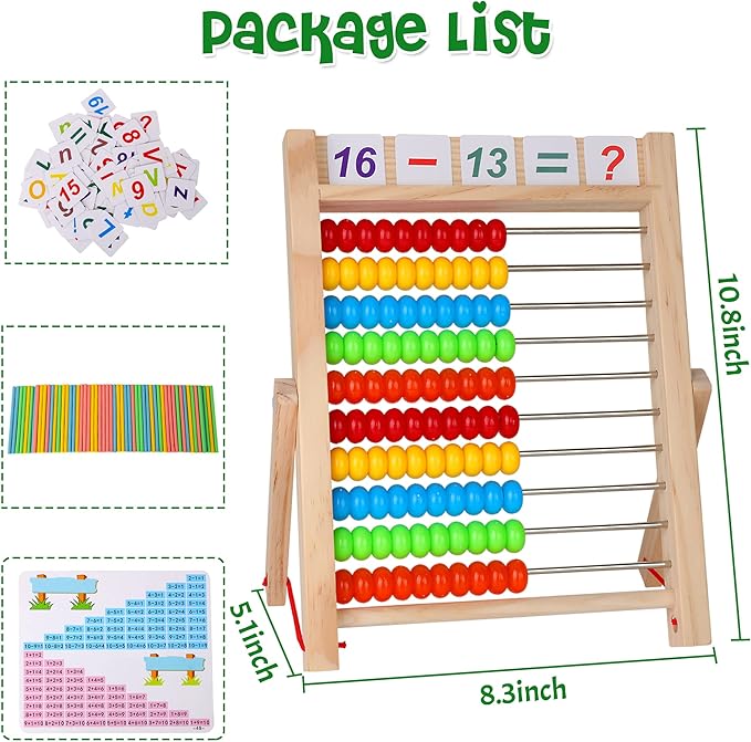 WOODMAM Wooden Abacus for Kids Math, Educational Counting Toy with Counting Sticks and Number Alphabet Cards, Preschool Learning Toys Gift for Boys Girls Age 3+ Years Old