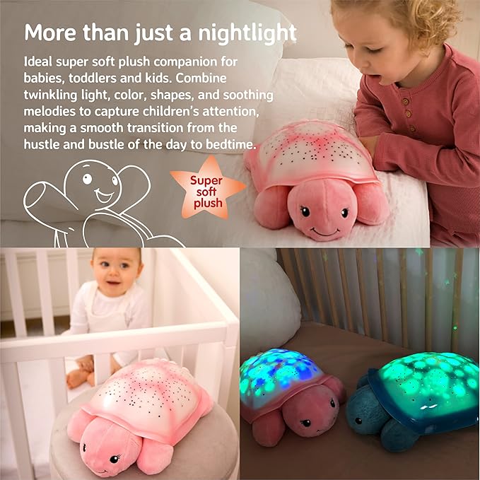 Cloud b Star Projector Nightlight with White Noise Soothing Sounds | Adjustable Settings and Auto-Shutoff | Twinkling Twilight Turtle - Pink