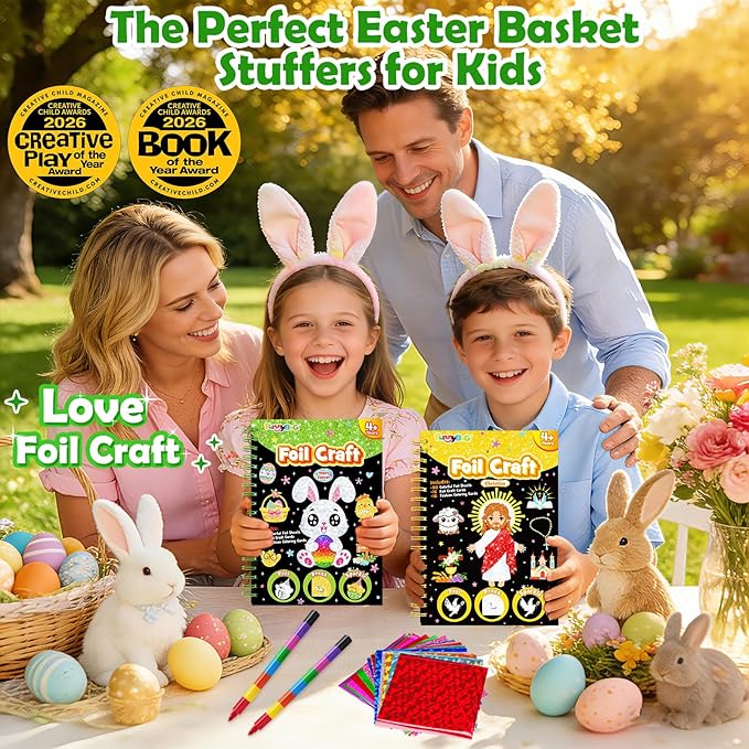 FUNNYB&G Foil Art Crafts for Kids Ages 4-8: Easter Basket Stuffers Essentials for Kids 2026, Easter Gifts for Kids, Crafts Supplies,Party Favors,Creative Toys for Kids 4 5 6 7 8 Years Old(Easter)