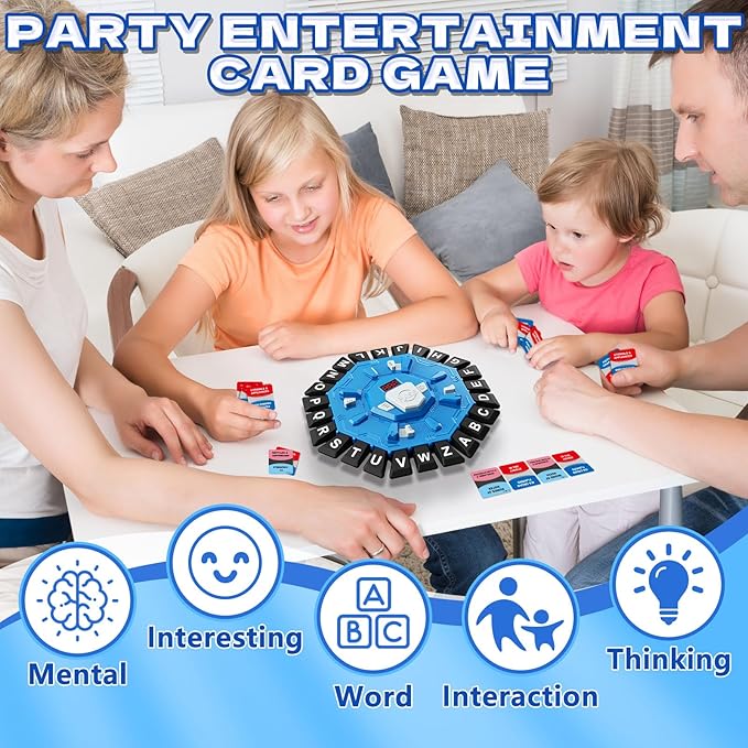 Resflycheng Word Game Family Board Game with Digital Display Timer and 2 Categories Modes Fun Fast-Paced 24-Letter Game for Learning Party Interactive (Blue)