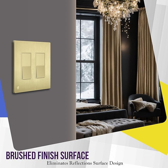 ENERLITES Elite Series Screwless Decorator Wall Plate Child Safe Outlet Cover, Gloss Finish, Size 2-Gang 4.68" H x 4.73" L, Unbreakable Polycarbonate Thermoplastic, SI8832-BGD, Brushed Gold