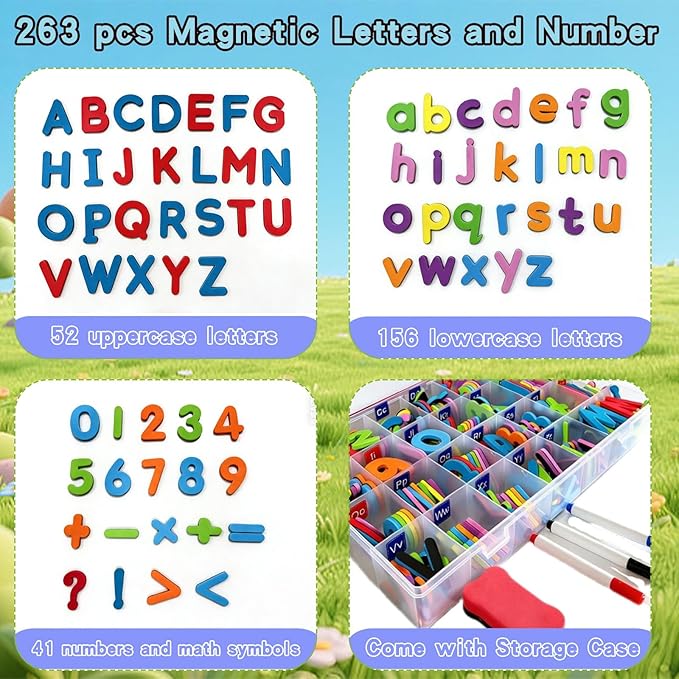 Magnetic Letters and Numbers Set – 263 Pieces Educational Toys for Kids Ages 3+ – Colorful Alphabet Magnets for Whiteboard & Fridge – Preschool Learning Resources Ideal for Homeschool & Classroom