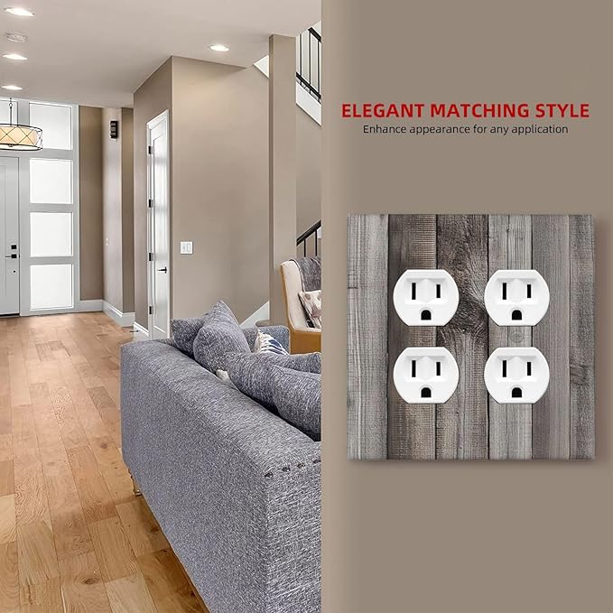 Outlet Covers Vintage Brown Gray Wood Texture 2 Gang Double Duplex Decorative Light Switch Covers Electrical Wallplates Socket Faceplate For Farmhouse Cabin Decor