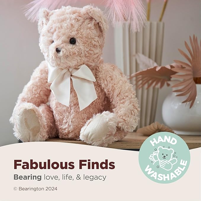 Bearington Tate Teddy Bear Stuffed Animal - 18" Soft Teddy Bear Plush Toy - Classic Design Cuddly Bears with Satin Bow - Adorable Floppy Beige Plush Animal Gift for Kids and Toddlers