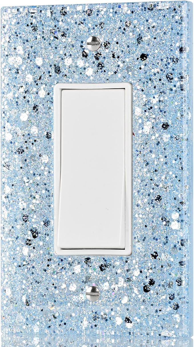 Blue Glitter Light Switch or Outlet Covers - Sparkling Wall Plate 5.1"x3.15", Unique Gift for Her, Housewarming, Home Decor,1-Gang Rocker