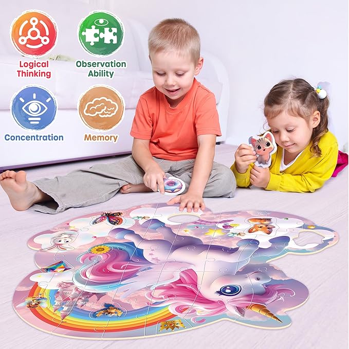 SYNARRY Unicorn Floor Puzzles for Kids Ages 4-6, Large 45 Piece Floor Puzzles for Kids Ages 4-8, Puzzles for Toddlers 3-5, Unicorn Toys Easter Basket Stuffers Gifts for 3 4 5 6 7 8 Year Old Girls