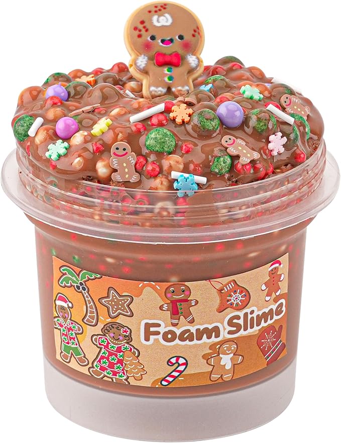 Gingerbread Man Brown Foam Slime - Christmas Stocking Stuffers for Kids, Good Stretchy & Non-Sticky Crunchy Slime Sensory Toys for Girls & Boys Gifts